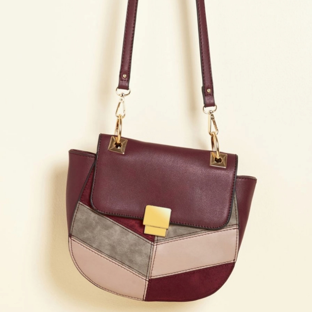 Burgundy and gold crossbody bag